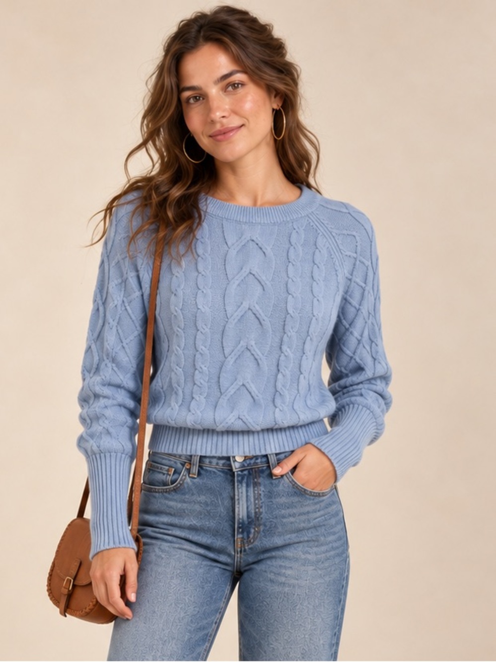 Premise Baby Blue Cable Knit Sweater | Coastal Cottagecore | Feminine Medium